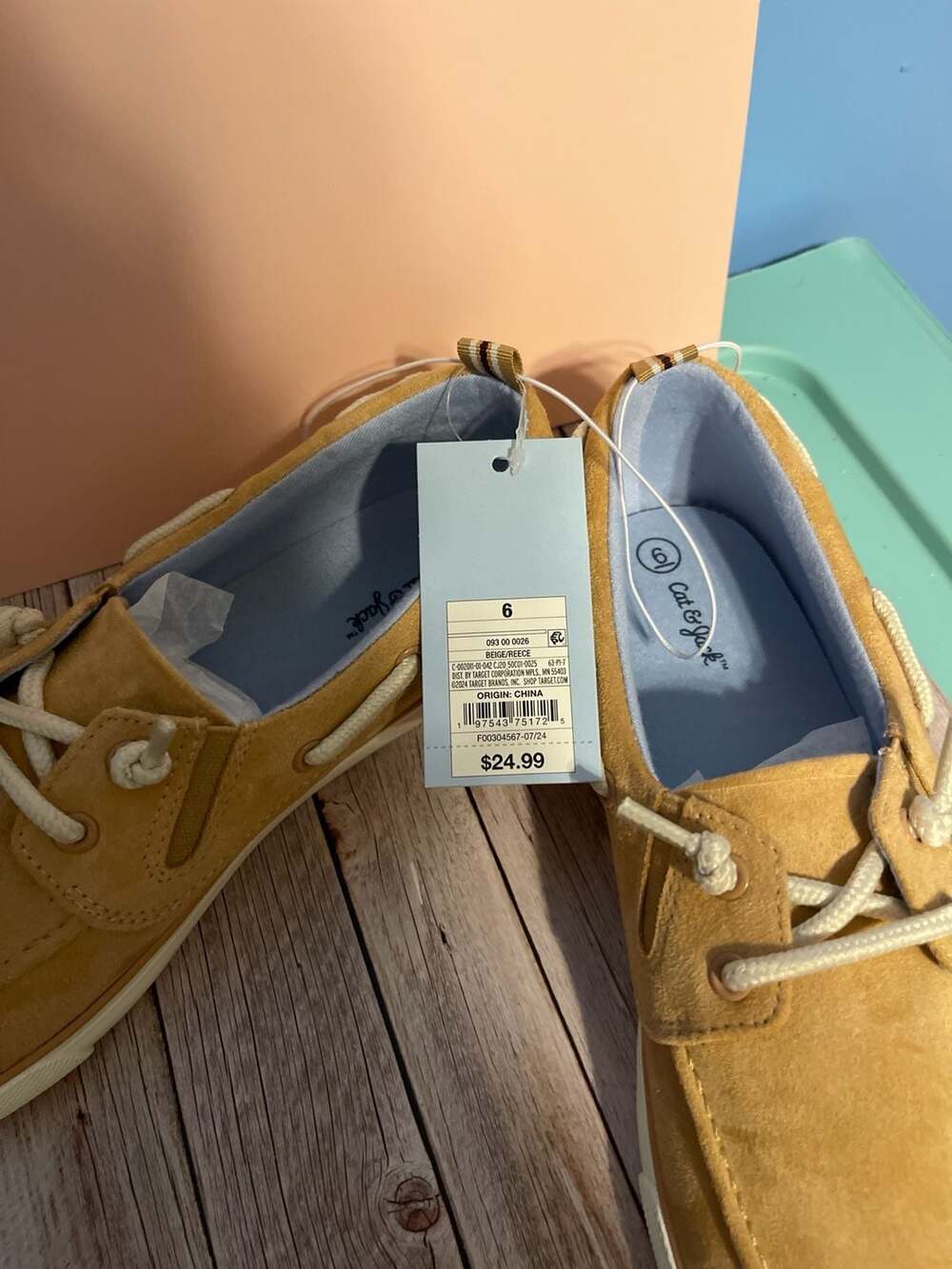 Cat & Jack Boys Reece Slip-On Boat Shoes Suede Beige Size 6 - Picture 6 of 6